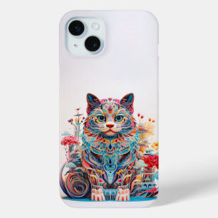 Schattigee kat met bloemenknipsel iPhone 15 mini hoesje