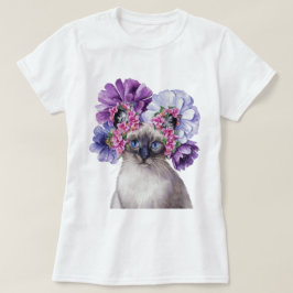 Schattigee kat met bloemkroon Waterverf Illustrati T-shirt