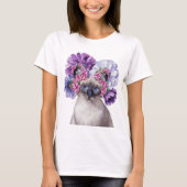 Schattigee kat met bloemkroon Waterverf Illustrati T-shirt (Voorkant)