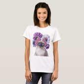 Schattigee kat met bloemkroon Waterverf Illustrati T-shirt (Voorkant volledig)