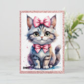 Schattigee kat met boog Happy Birthday Kaart (Staand voorkant)