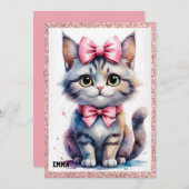 Schattigee kat met boog Happy Birthday Kaart (Voorkant / Achterkant)