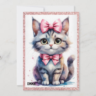 Schattigee kat met boog Happy Birthday Kaart