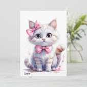 Schattigee kat met boog Happy Birthday Kaart (Staand voorkant)