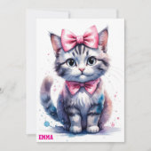 Schattigee kat met boog Happy Birthday Kaart (Voorkant)