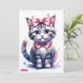 Schattigee kat met boog Happy Birthday Kaart (Staand voorkant)