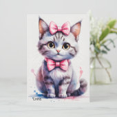 Schattigee kat met boog Happy Birthday Kaart (Staand voorkant)