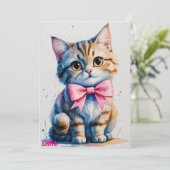 Schattigee kat met boog Happy Birthday Kaart (Staand voorkant)