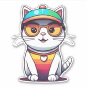 Schattigee kat met bril en Pet-78196 Sticker (Voorkant)