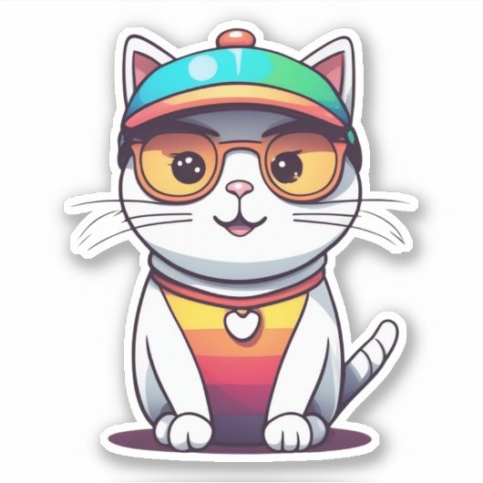Schattigee kat met bril en Pet-78196 Sticker (Voorkant)