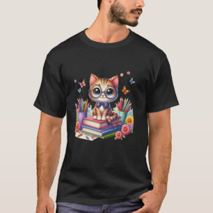 Schattigee kat met bril Lees boek National Science T-shirt
