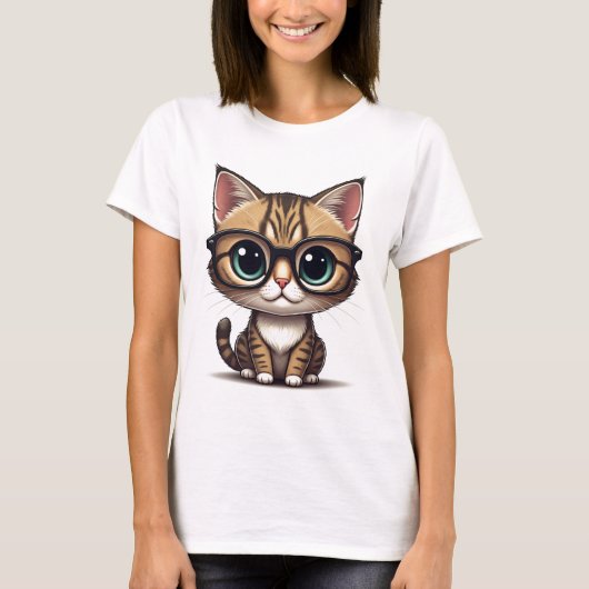 Schattigee kat met bril T-shirt (Voorkant)
