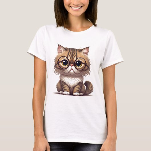 Schattigee kat met bril T-shirt (Voorkant)
