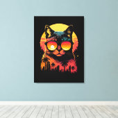 Schattigee  kat met bril tijdens zonsondergang canvas afdruk (Insitu (Houten vloer))
