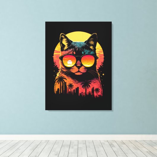 Schattigee  kat met bril tijdens zonsondergang canvas afdruk (Insitu (Houten vloer))