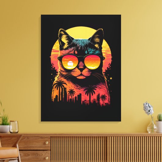 Schattigee kat met bril tijdens zonsondergang canvas afdruk (Insitu (Woonkamer))