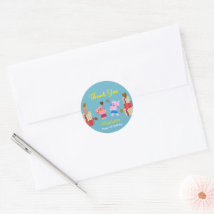 Schattigee kat met Cadeaus Blue Kids Verjaardagsfe Ronde Sticker