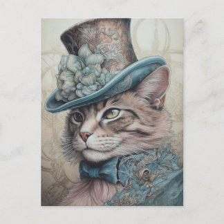 Schattigee kat met een blauw bloemetje  Tophat Briefkaart
