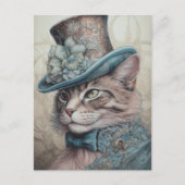 Schattigee kat met een blauw bloemetje Tophat Briefkaart (Voorkant)