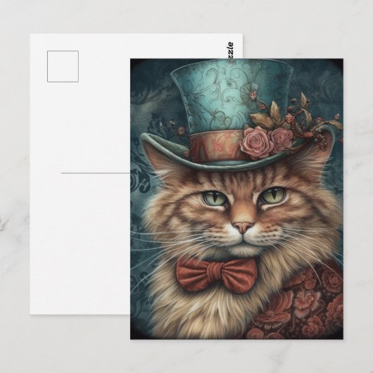 Schattigee kat met een blauwe tofat briefkaart (Voorkant / Achterkant)