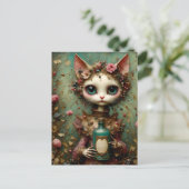 Schattigee kat met een drankfles briefkaart (Staand voorkant)