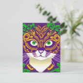 Schattigee kat met een Mardi Gras Mask Briefkaart (Staand voorkant)