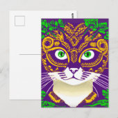 Schattigee kat met een Mardi Gras Mask Briefkaart (Voorkant / Achterkant)