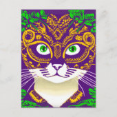 Schattigee kat met een Mardi Gras Mask Briefkaart (Voorkant)