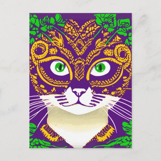 Schattigee kat met een Mardi Gras Mask Briefkaart (Voorkant)