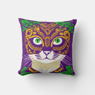 Schattigee kat met een Mardi Gras Mask Kussen