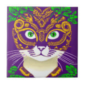 Schattigee kat met een Mardi Gras Mask Tegeltje (Voorkant)
