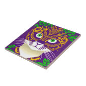 Schattigee kat met een Mardi Gras Mask Tegeltje (Zijkant)