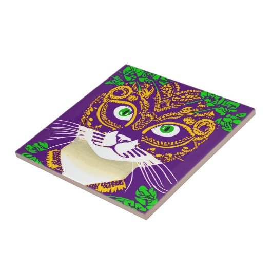 Schattigee kat met een Mardi Gras Mask Tegeltje (Zijkant)