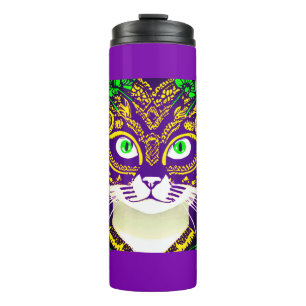 Schattigee kat met een Mardi Gras Mask Thermosbeker