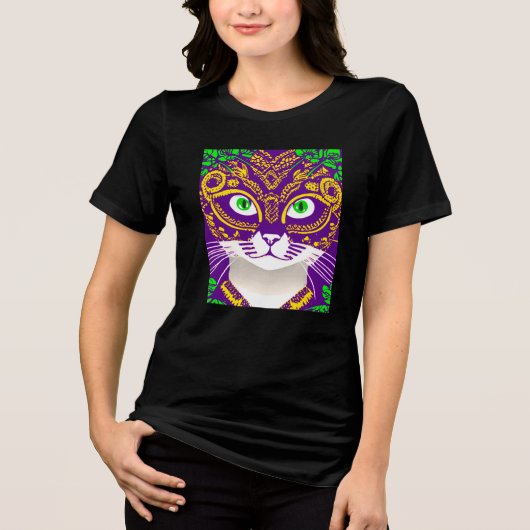 Schattigee kat met een Mardi Gras Mask Tri-Blend Shirt (Voorkant)