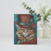 Schattigee kat met een rode Tophat Briefkaart (Staand voorkant)