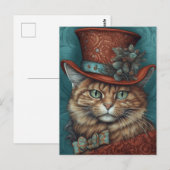 Schattigee kat met een rode Tophat Briefkaart (Voorkant / Achterkant)