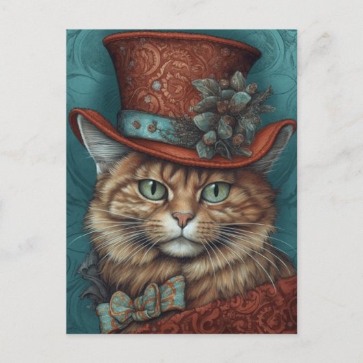 Schattigee kat met een rode Tophat Briefkaart (Voorkant)
