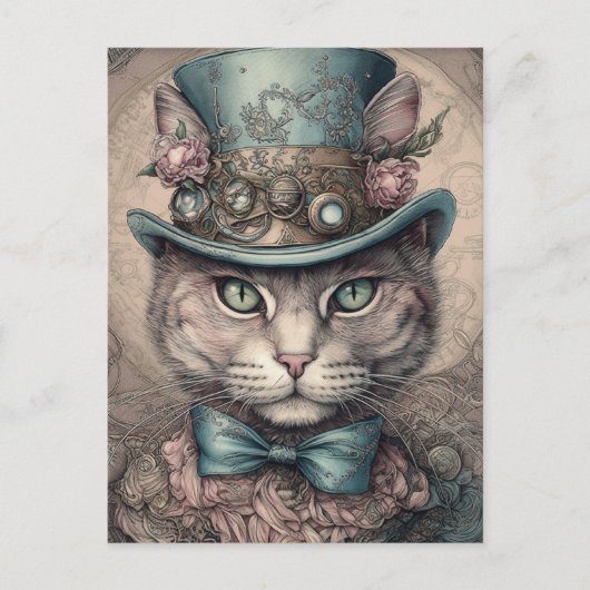 Schattigee kat met een Steampunk Tophat Briefkaart (Voorkant)