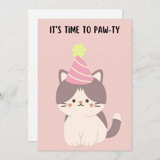 Schattigee kat met feestverjaardagskaart van het p feestdagenkaart (Voorkant / Achterkant)