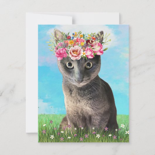 Schattigee Kat met Floral Crown Wenskaart Kaart (Voorkant)