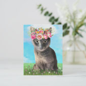 Schattigee Kat met Floral Crown Wenskaart Kaart (Staand voorkant)