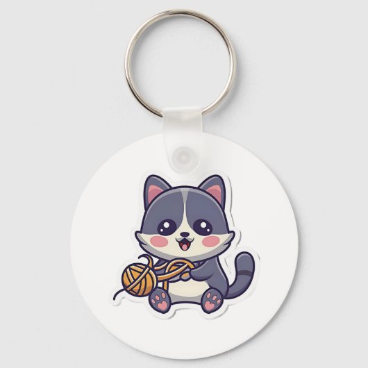 Schattigee kat met garen Classic T-shirt Sleutelhanger (Voorkant)