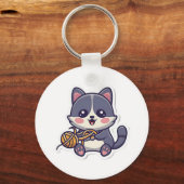 Schattigee kat met garen Classic T-shirt Sleutelhanger (Voorkant)
