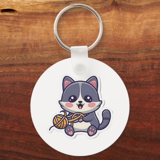 Schattigee kat met garen Classic T-shirt Sleutelhanger (Voorkant)
