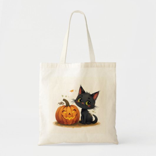 Schattigee kat met gesneden pompoen tote bag (Voorkant)