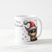 Schattigee kat met grote ogen in een kerstkerstmut koffiemok (Voorkant rechts)