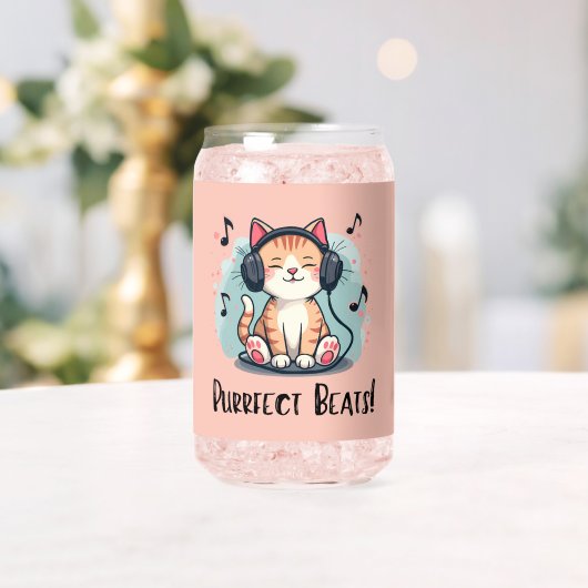 Schattigee kat met hoofdtelefoon Kawaii Music Love Blikvorm Glas (Insitu (Huwelijk))