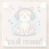Schattigee kat met hoofdtelefoon Kawaii Music Love Glazen Onderzetter (Achterkant)