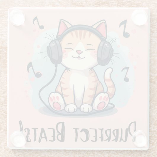 Schattigee kat met hoofdtelefoon Kawaii Music Love Glazen Onderzetter (Achterkant)